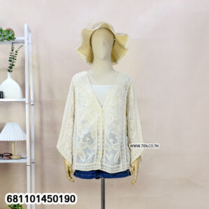 Romantic butterfly lace shirt with sheer lace fabric and soft feminine silhouette for summer wear