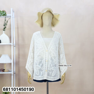 Romantic butterfly lace shirt with sheer lace fabric and soft feminine silhouette for summer wear