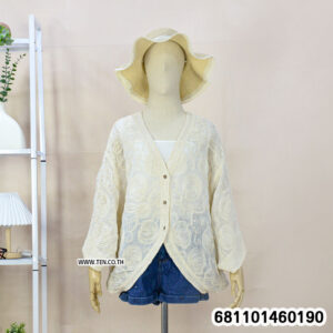 Elegant spiral sheer lace blouse with lightweight fabric, relaxed fit, and bohemian summer styling for beach and resort wear