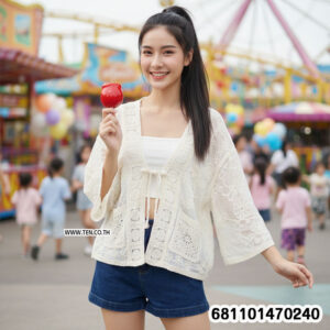 Graceful floral lace layer blouse with airy fabric, bohemian design, and relaxed fit styled for summer and resort wear