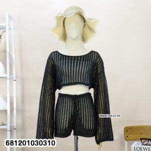 Summer crochet lounge set women with long sleeve crochet top and matching shorts in lightweight boho style