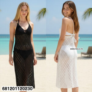 Crochet long dress for beach summer in boho slip style, lightweight crochet dress for seaside and resort wear