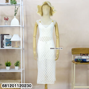 Crochet long dress for beach summer in boho slip style, lightweight crochet dress for seaside and resort wear