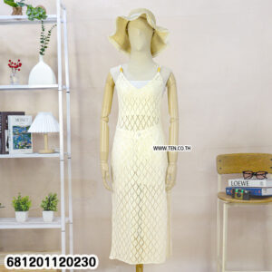 Crochet long dress for beach summer in boho slip style, lightweight crochet dress for seaside and resort wear