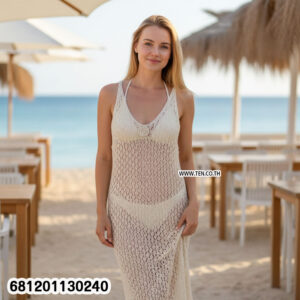 Boho chic crochet long dress with lightweight crochet fabric for summer beach and resort wear