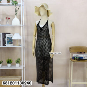 Boho chic crochet long dress with lightweight crochet fabric for summer beach and resort wear