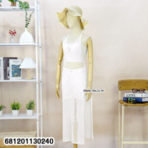 Boho chic crochet long dress with lightweight crochet fabric for summer beach and resort wear