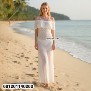 Boho off-shoulder crochet maxi dress with lightweight crochet fabric for summer beach and resort wear