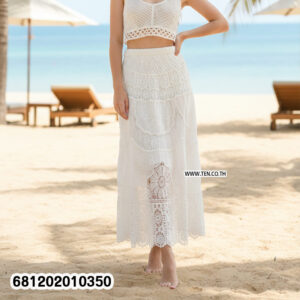 Crochet lace maxi skirt wholesale Thailand with elegant boho design and lightweight lace for summer wear