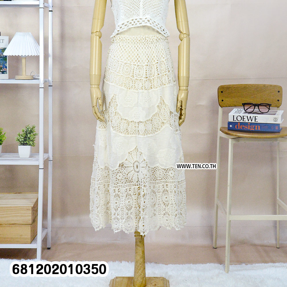 Crochet lace maxi skirt wholesale Thailand with elegant boho design and lightweight lace for summer wear