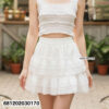 Sweet tiered lace mini skirt with elastic waist, lightweight fabric, and feminine boho style for summer fashion