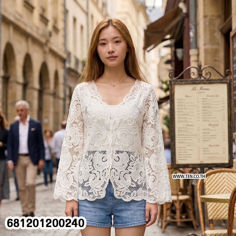 Floral Lace Long Sleeve Button Blouse เสื้อเบลาส์ลูกไม้ลายดอก แขนยาว มีกระดุม-681201200240 - Image 2