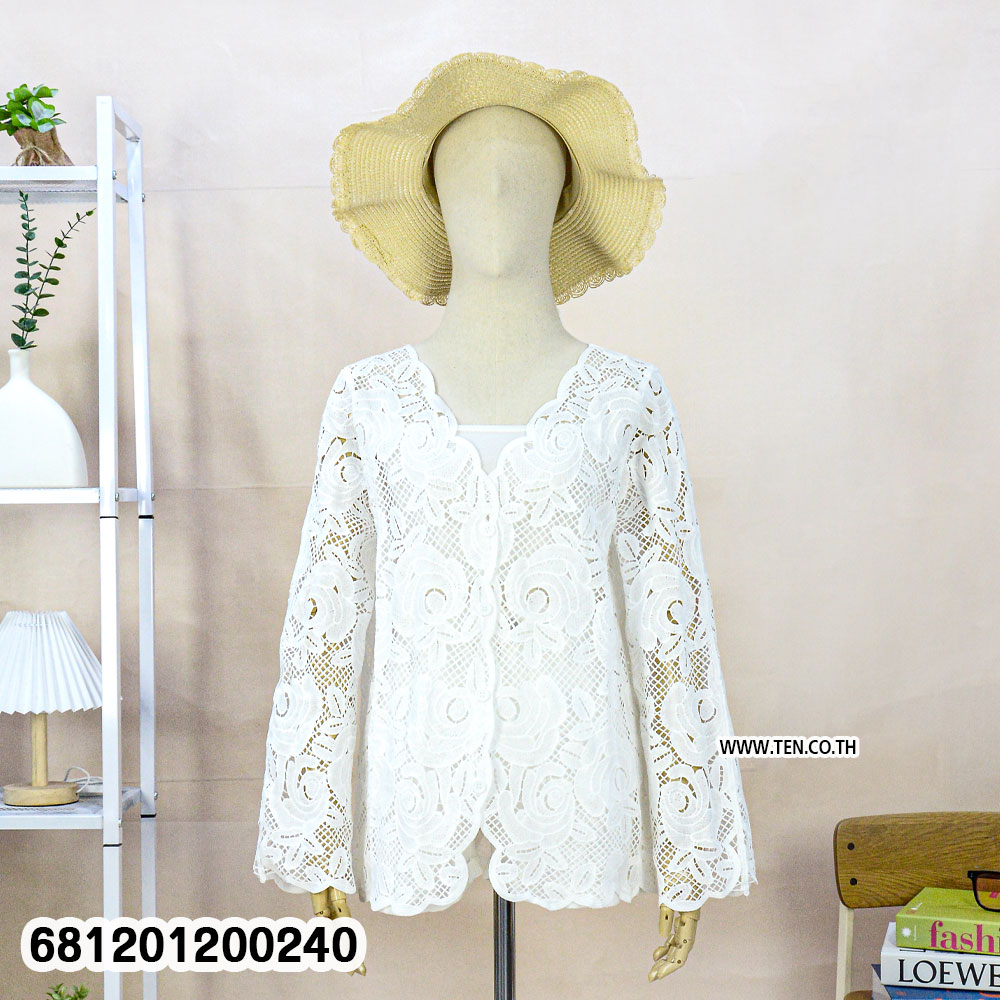 Floral Lace Long Sleeve Button Blouse เสื้อเบลาส์ลูกไม้ลายดอก แขนยาว มีกระดุม-681201200240 - Image 5