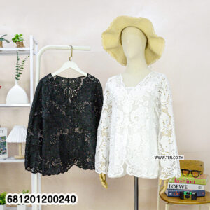 Floral Lace Long Sleeve Button Blouse เสื้อเบลาส์ลูกไม้ลายดอก แขนยาว มีกระดุม-681201200240