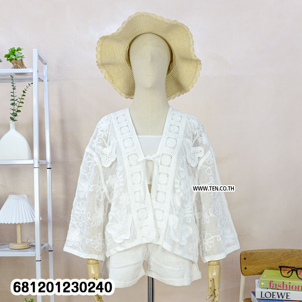 Embroidered Lace Tie-Front Cardigan เสื้อคลุมลูกไม้ปัก ผูกด้านหน้า-681201230240 - Image 4