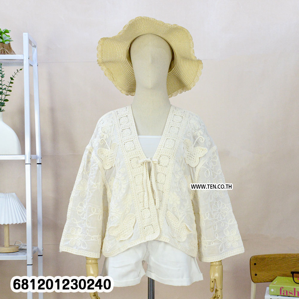Embroidered Lace Tie-Front Cardigan เสื้อคลุมลูกไม้ปัก ผูกด้านหน้า-681201230240 - Image 5