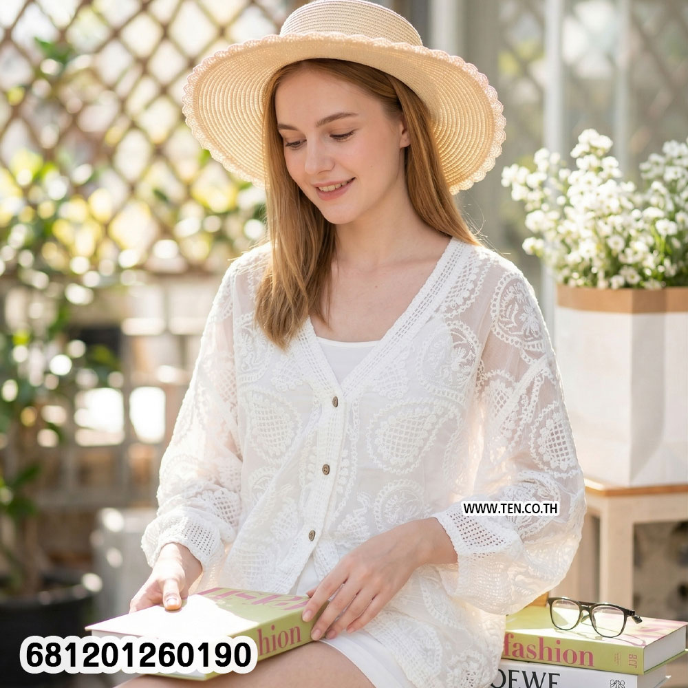 Casual Lace Button Blouse เสื้อเบลาส์ลูกไม้ ใส่สบาย มีกระดุม-681201260190 - Image 2