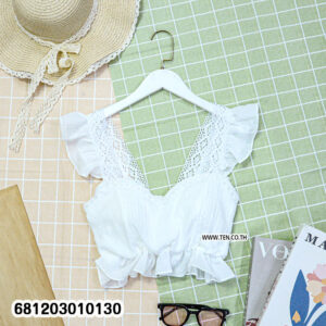Sweetheart ruffle lace crop top for summer in white with soft lace trim and romantic ruffle hem.