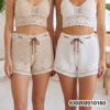 Bohemian handmade crochet summer shorts in black and white with breathable open knit texture