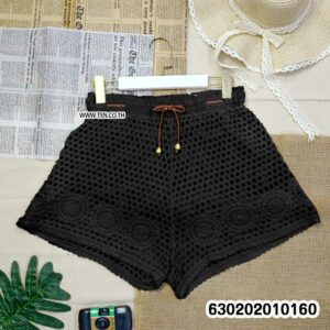 Bohemian handmade crochet summer shorts in black and white with breathable open knit texture
