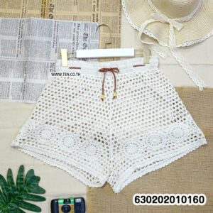 Bohemian handmade crochet summer shorts in black and white with breathable open knit texture