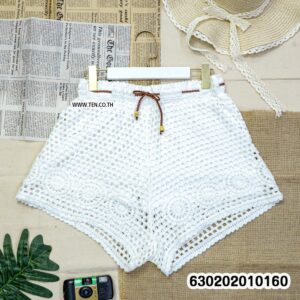Bohemian handmade crochet summer shorts in black and white with breathable open knit texture