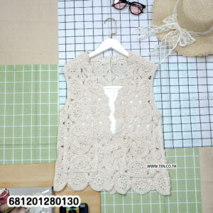 Chic floral embroidery crochet top in white, beige and black colors displayed on hanger for summer layering fashion