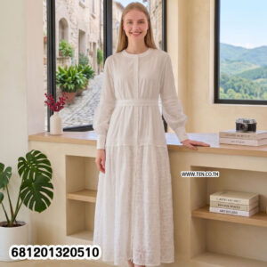 Vintage puff sleeve maxi dress with lace hem in black and white, long sleeve romantic cotton summer dress.