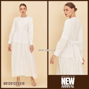 Vintage puff sleeve maxi dress with lace hem in black and white, long sleeve romantic cotton summer dress.