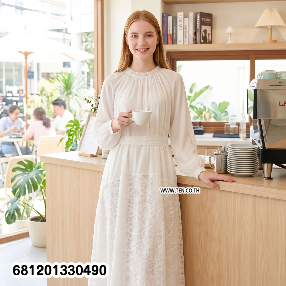 Minimalist monochrome crochet long dress in black and white with lace hem detail for summer resort wear