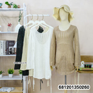 Boho Crochet Long Sleeve Dress เดรสโครเชต์แขนยาว สไตล์โบโฮ-681201350260