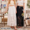 Classic hollow out crochet long skirt in black and white with floral lace hem