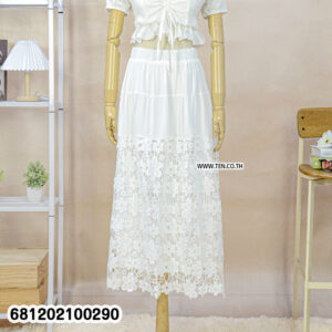 Classic hollow out crochet long skirt in black and white with floral lace hem