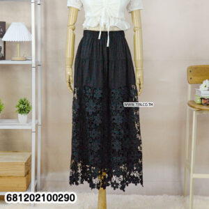 Classic hollow out crochet long skirt in black and white with floral lace hem