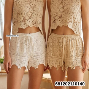 "Floral crochet lace shorts for summer in lightweight boho beach style with breathable crochet texture"