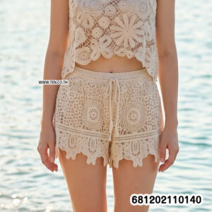 "Floral crochet lace shorts for summer in lightweight boho beach style with breathable crochet texture"