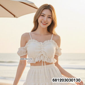 Sweet and sexy floral crochet bralette with ruffle detail in white and cream for summer beach styling