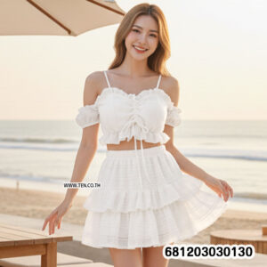 Sweet and sexy floral crochet bralette with ruffle detail in white and cream for summer beach styling