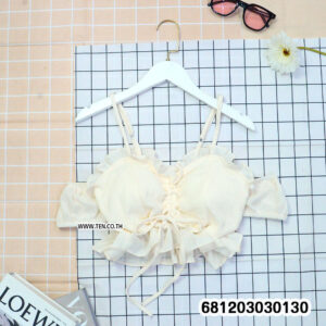 Sweet and sexy floral crochet bralette with ruffle detail in white and cream for summer beach styling