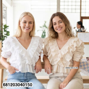 Sweet tiered ruffle crop top in soft cotton fabric with layered romantic summer design.