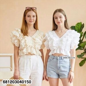 Sweet tiered ruffle crop top in soft cotton fabric with layered romantic summer design.