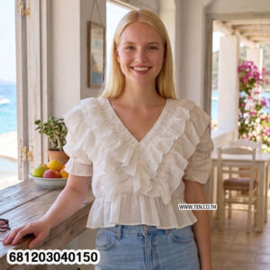 Sweet tiered ruffle crop top in soft cotton fabric with layered romantic summer design.