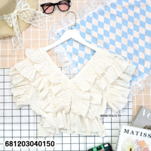 Sweet tiered ruffle crop top in soft cotton fabric with layered romantic summer design.