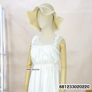 Free size white cotton summer sundress for women with ruffle straps and elastic back design, breathable fabric for casual everyday wear.