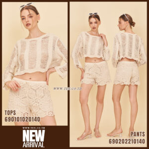 Sheer knit long sleeve top for summer in lightweight crochet texture, women’s breathable beach layering top for tropical and resort wear