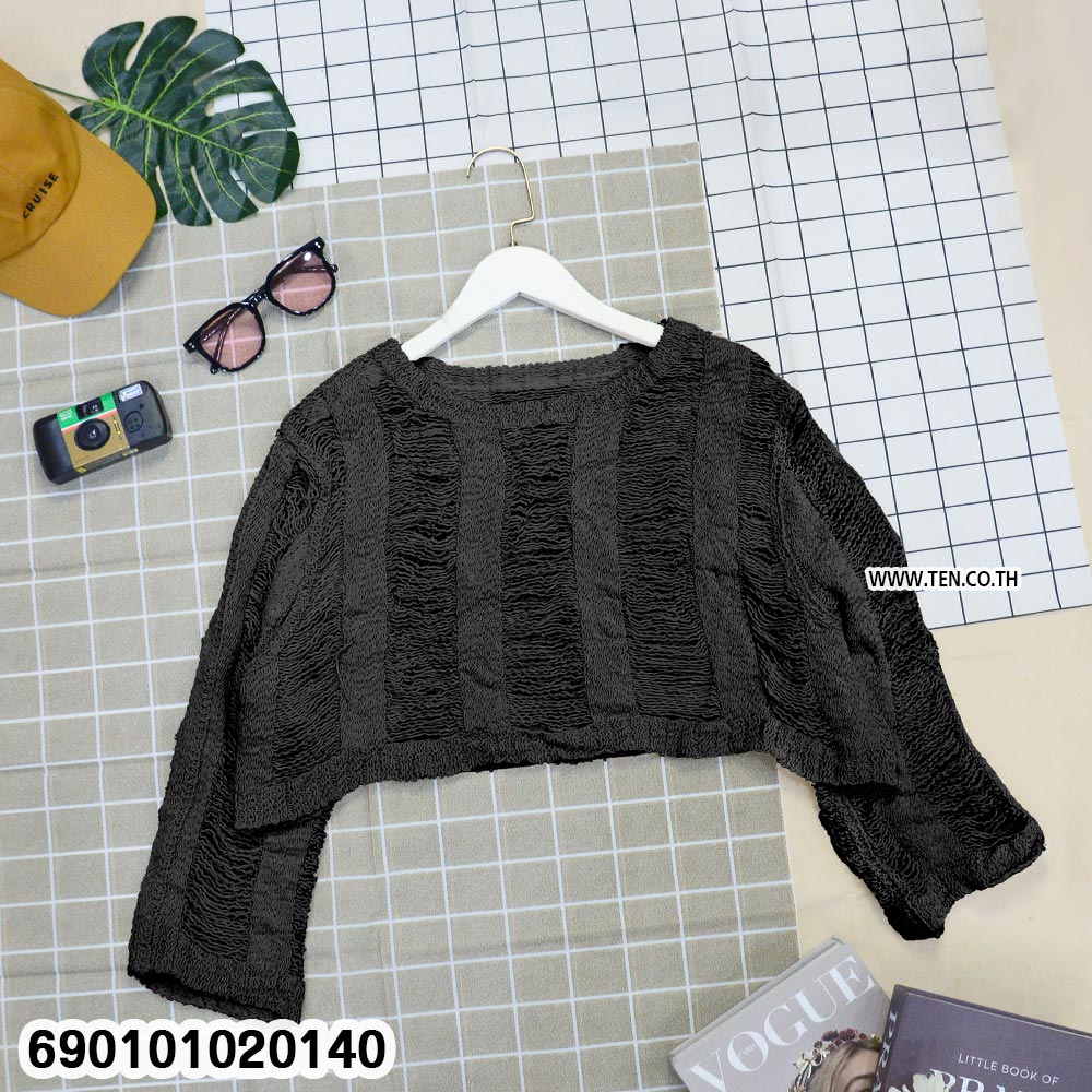 Sheer knit long sleeve top for summer in lightweight crochet texture, women’s breathable beach layering top for tropical and resort wear