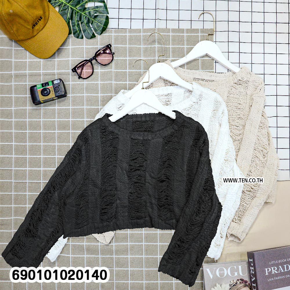 Sheer knit long sleeve top for summer in lightweight crochet texture, women’s breathable beach layering top for tropical and resort wear