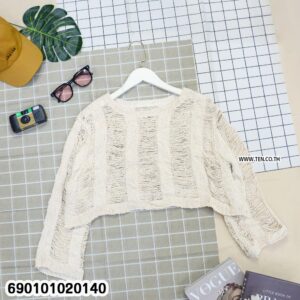Sheer knit long sleeve top for summer in lightweight crochet texture, women’s breathable beach layering top for tropical and resort wear
