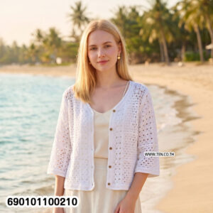 white cotton crochet cardigan top relaxed fit breathable everyday summer wear