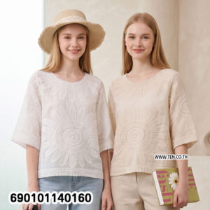 women sunflower embroidered sheer blouse breathable cotton relaxed summer fashion style
